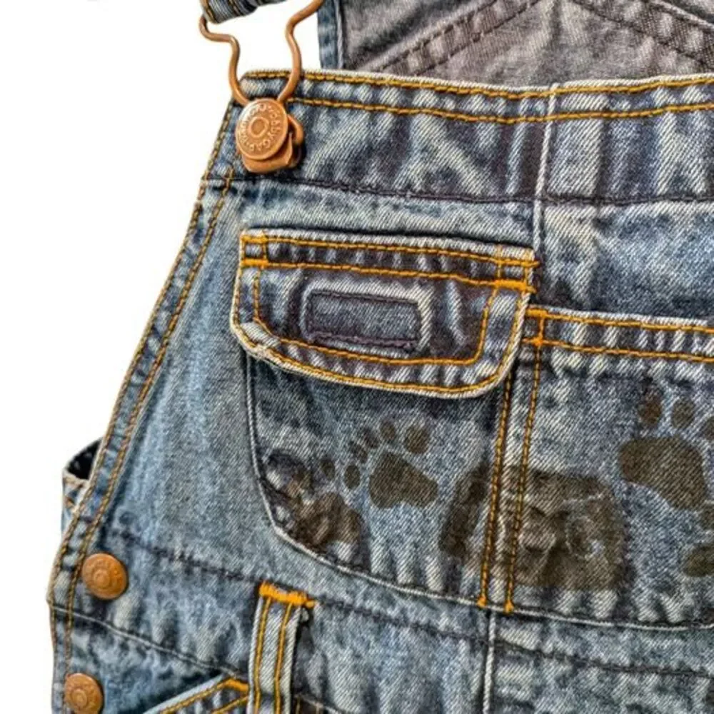 Vintage Baby Gap Dog 90s Overalls Denim Toddler Boys Girls Paw Print 12-18m